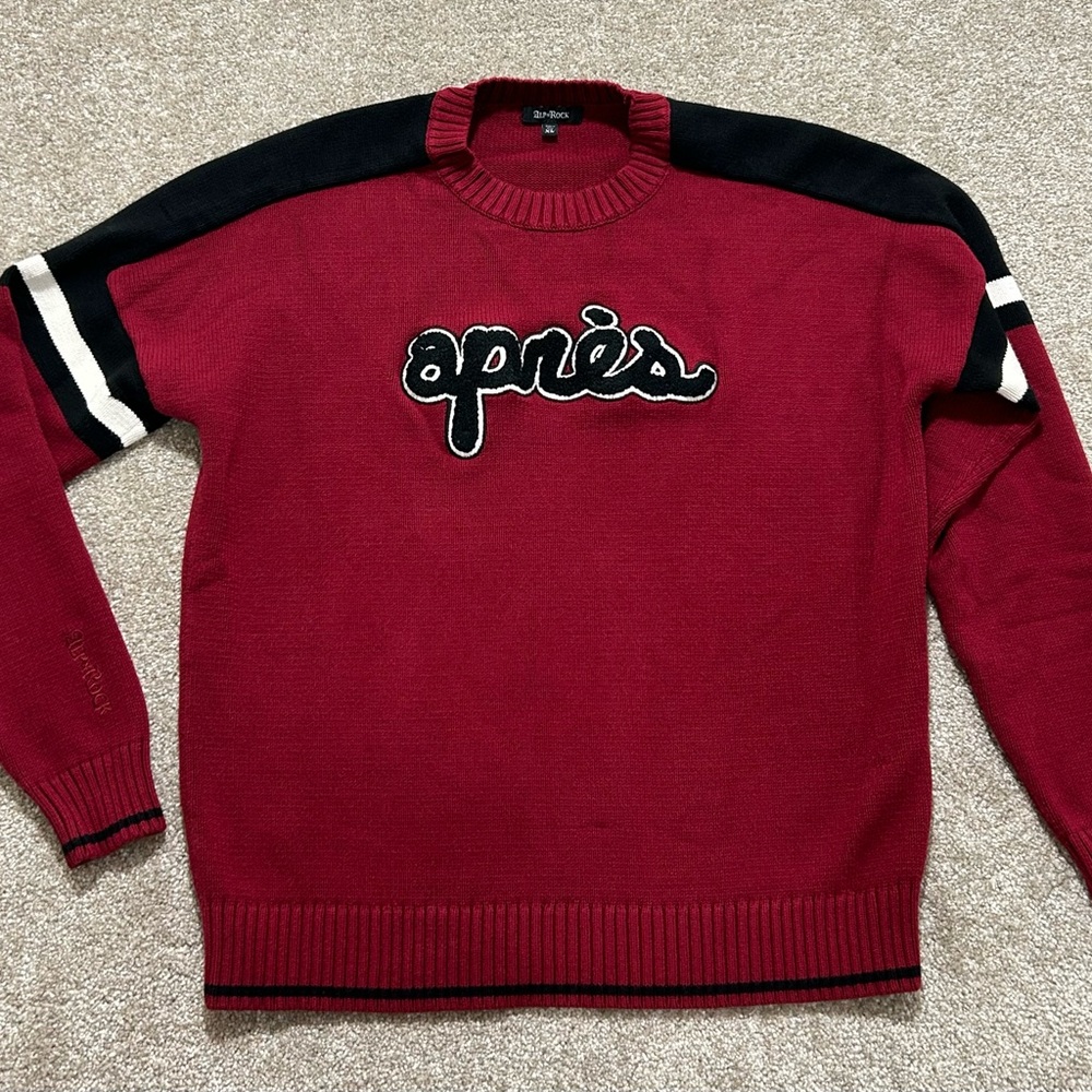 Alp N Rock Apres Ski Sweater Women’s XL‎ Burgundy Script Logo Winter Lux